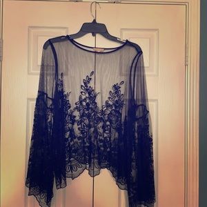 Embroidered black lace blouse